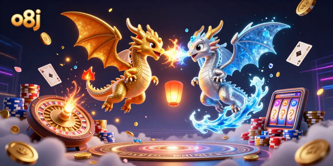 Experience the adventure of o8j with dragons clashing in a vibrant casino world.