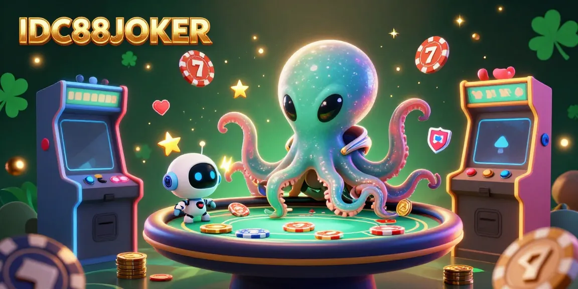 Experience thrilling gaming moments with IDC88JOKER's dynamic alien octopus and vibrant casino elements.
