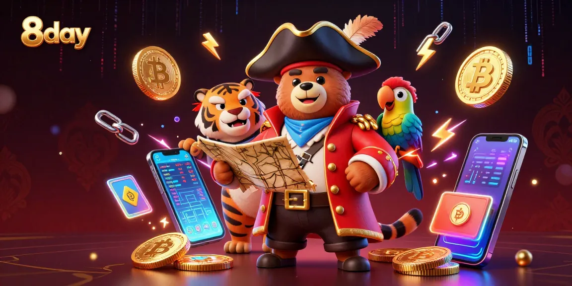 Experience fabulous wins on 8day with a colorful digital casino scene featuring Bitcoin and Ethereum elements.