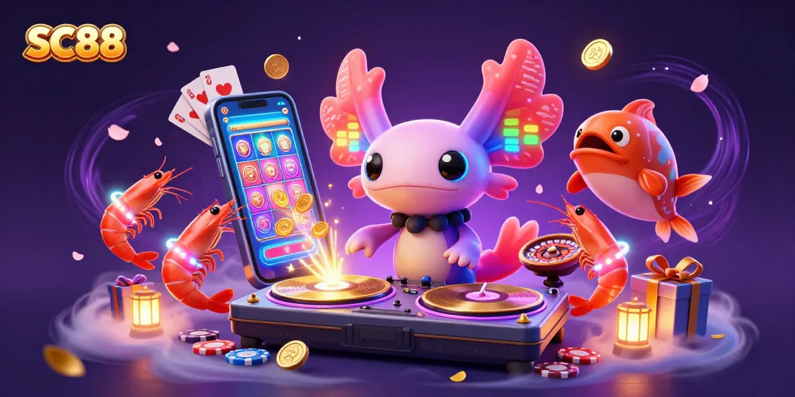 Experience SC88's thrilling gaming atmosphere with vibrant characters and exciting casino elements in this digital illustration.