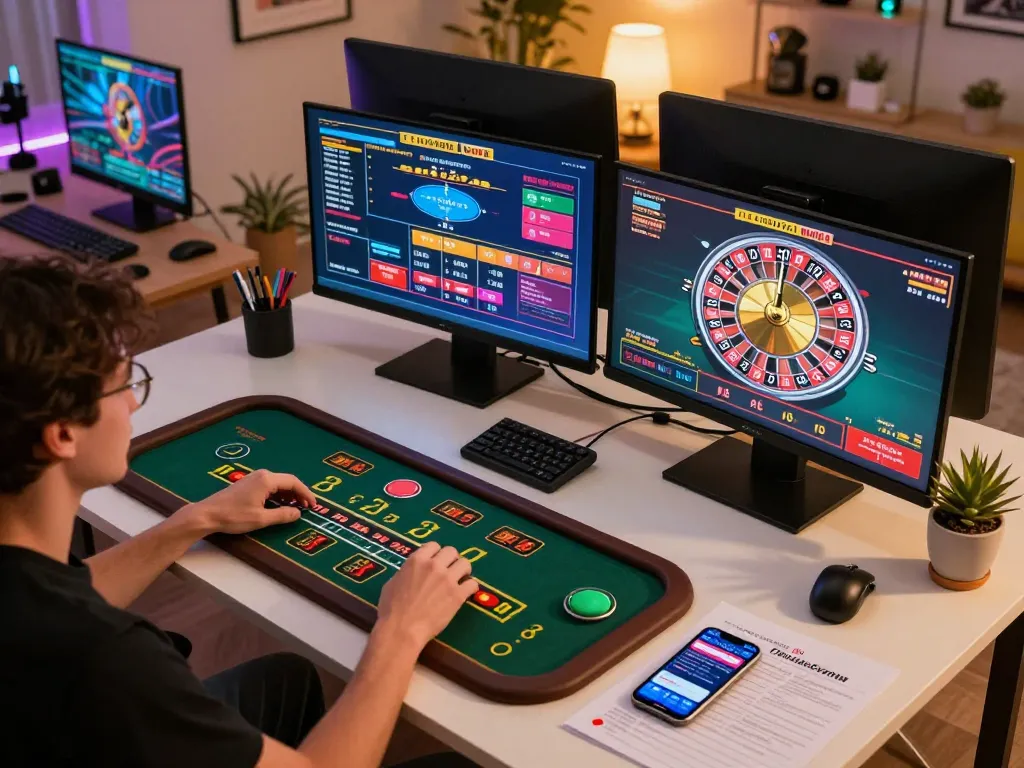 Engaging in LGO GOAL online blackjack gameplay with multiple screens displaying casino games