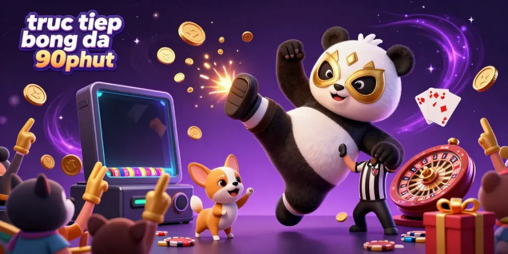 Experience the excitement of truc tiep bong da 90phut with a vibrant scene featuring a flying wrestler panda and animal fans.
