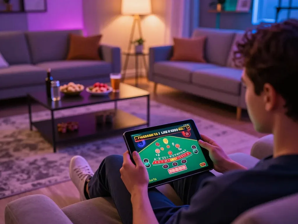 Engaging in a live dealer game on Fun88, showcasing an inviting home gaming atmosphere.