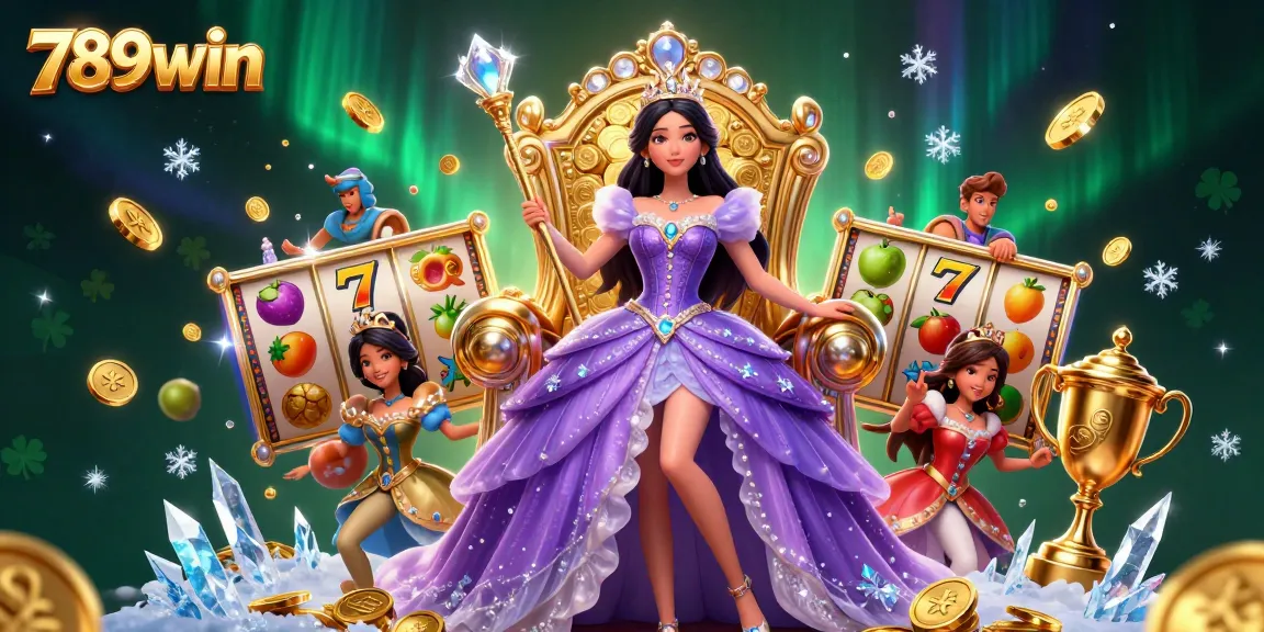 Engage in exciting gameplay with 789win, showcasing a regal scene of slots, golden coins, and vibrant casino elements.