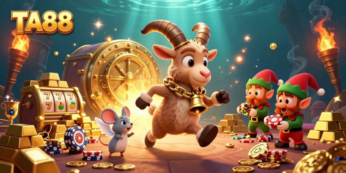 Join the excitement at TA88 with 3D characters in a festive casino scene, slot games, and treasures.