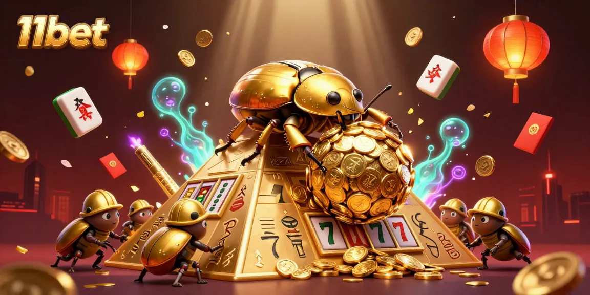 Experience thrilling slots action with 11bet's vibrant 3D casino illustration