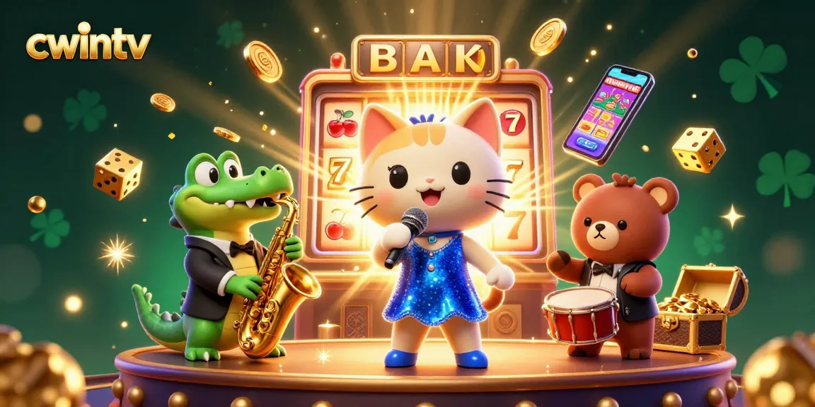 Engage with the vibrant cwintv casino scene featuring a jazzy cat, crocodile, and bear with a jackpot explosion.