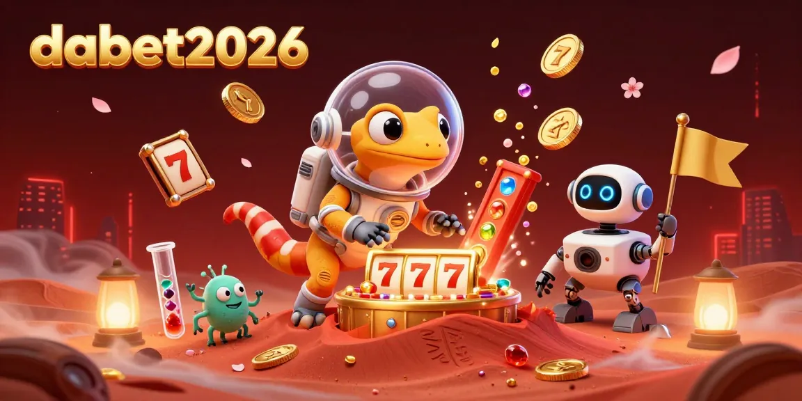 Engage with dabet2026 through a vibrant casino scene featuring a Martian gecko and dynamic game elements.
