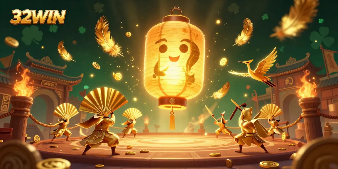 Win big with the dazzling 32WIN spirit at a vibrant casino market filled with gold coins and game excitement.