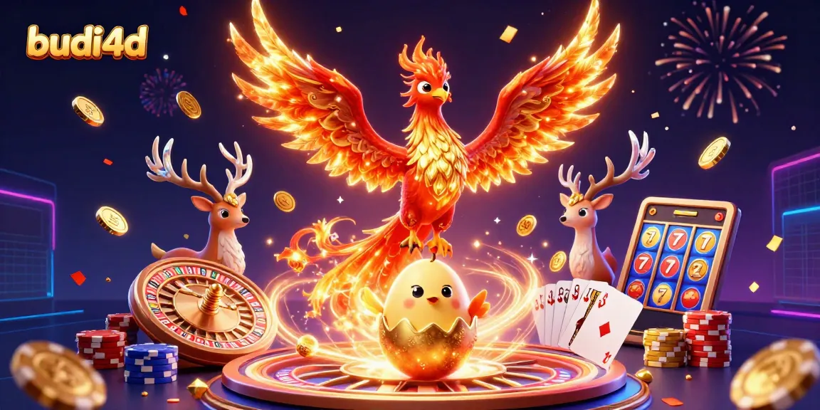 Engage with budi4d's thrilling casino adventure featuring a mystical phoenix, highlighting dynamic game elements.