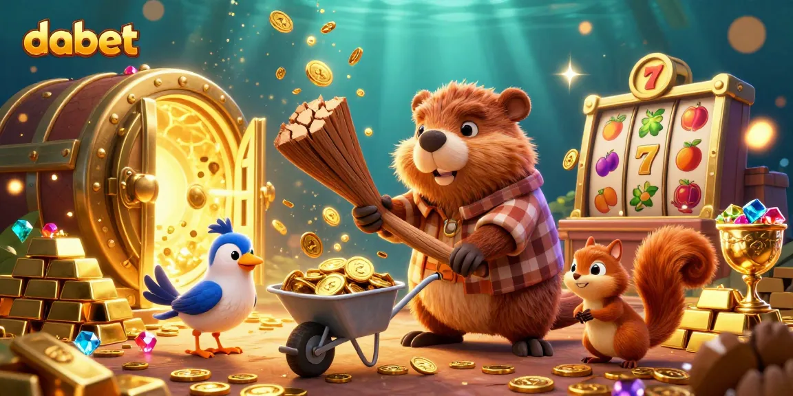 Experience the thrill of dabet as the beaver wins gold coins in a lively casino scene.