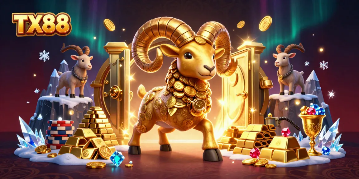 Engage in TX88 with a golden ram charging through a treasure vault in a dynamic casino scene