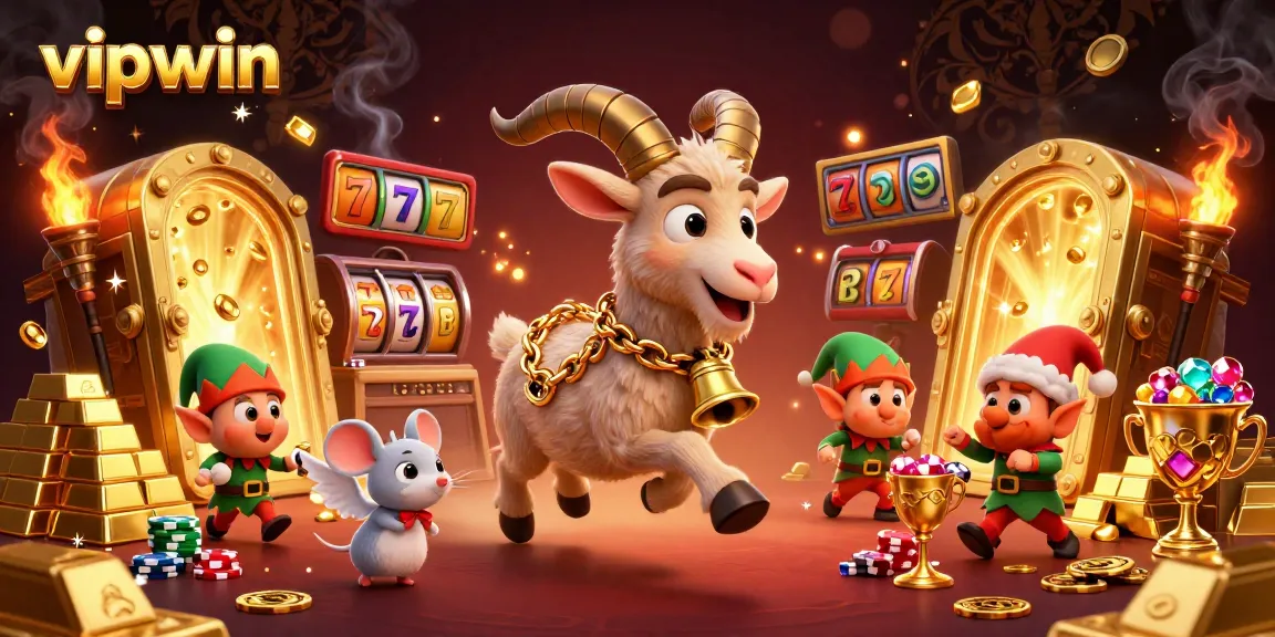 Engage with vipwin's lively holiday-horror casino scene featuring Krampus, a tiny angel mouse, and elf gremlins.