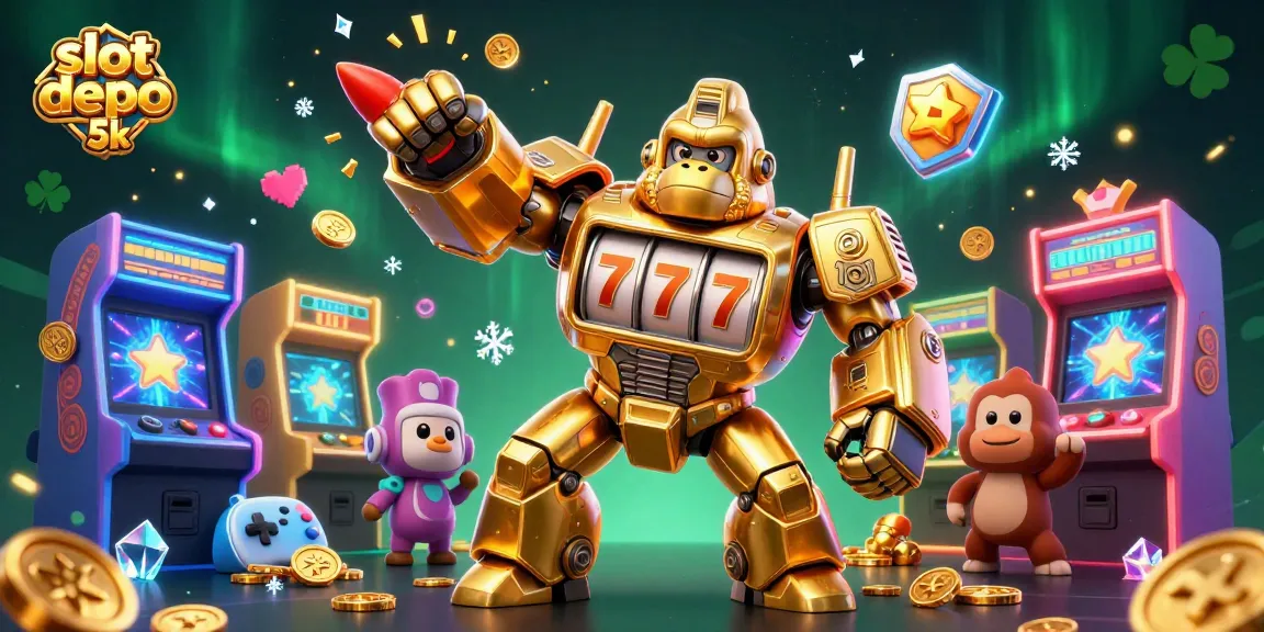 Spin the reels and win big with slot depo 5k in this vibrant casino-themed illustration!