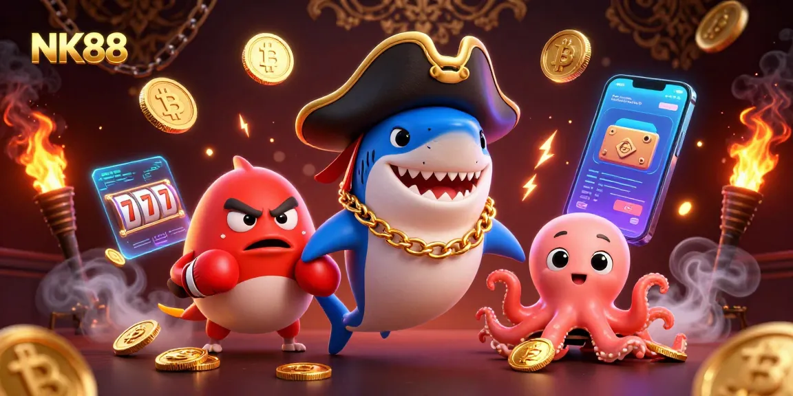 Engage with NK88, the ultimate online gaming experience featuring a pirate shark and treasures!