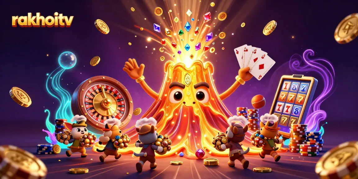Experience excitement at rakhoitv with a stunning 3D illustration of treasure and gaming elements.