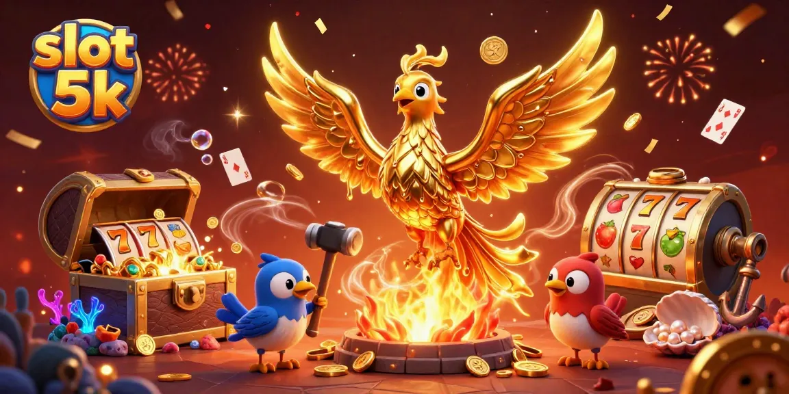 Experience the thrill of slot 5k with a dynamic scene of a molten phoenix and treasures