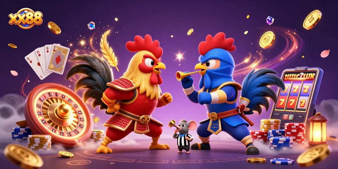 Experience thrilling moments at xx88 with dynamic casino action and colorful characters in a stunning scene.