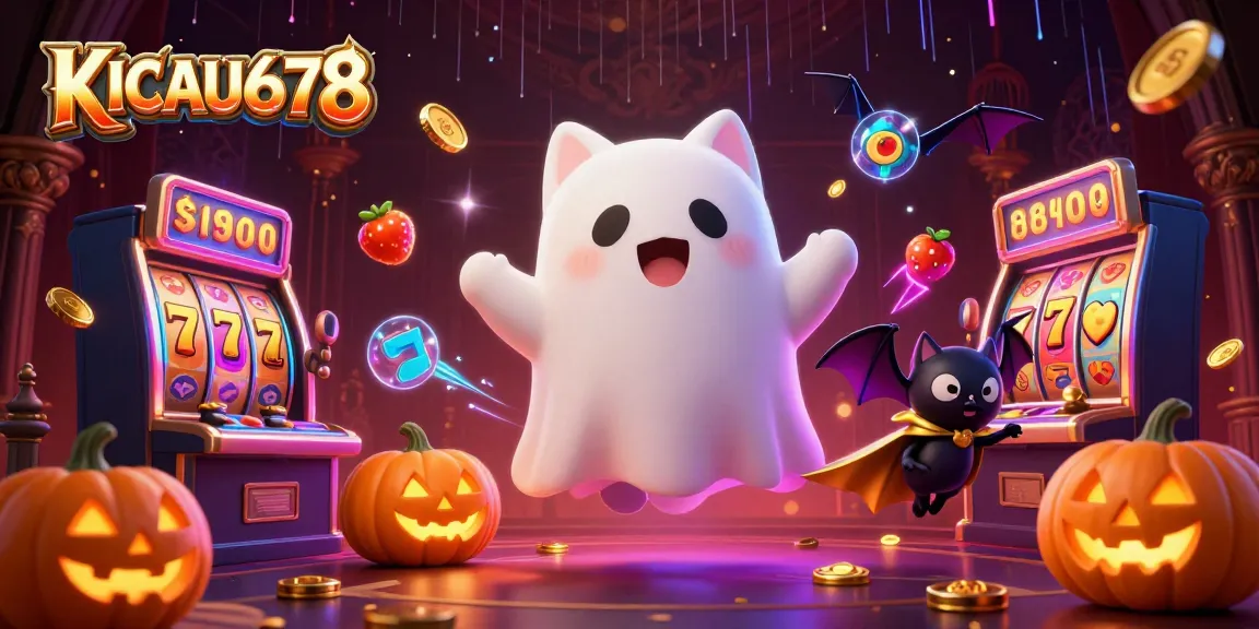 KICAU678 showcases thrilling slot games with a ghost cat and vampire bat in a haunted casino.