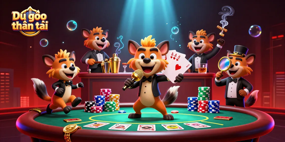 Dự đoán thần tài: Interactive 3D cartoon scene depicting hyenas in a vibrant casino atmosphere.