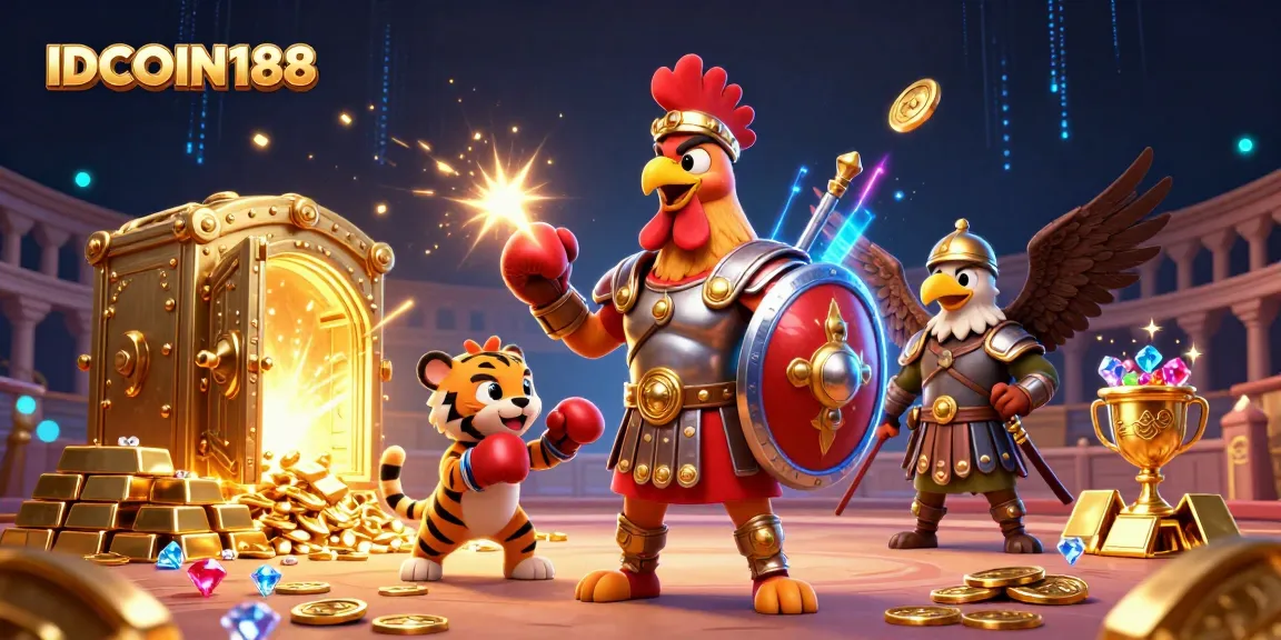 IDCOIN188 showcases exciting adventures with a gladiator rooster, while treasure vaults burst with jewels.