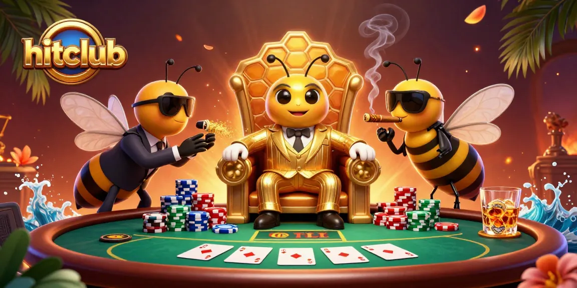 hitclub showcases a vibrant poker-themed illustration with dynamic characters in a rich casino setting.