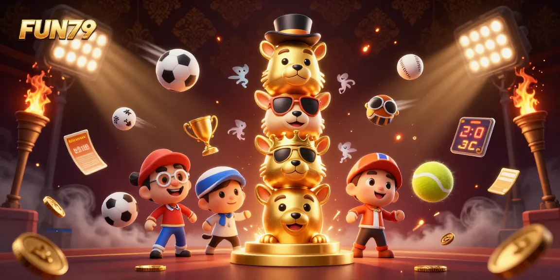 Engage in thrilling sports betting with FUN79's exciting dynamic scene of sports elements and rewards.