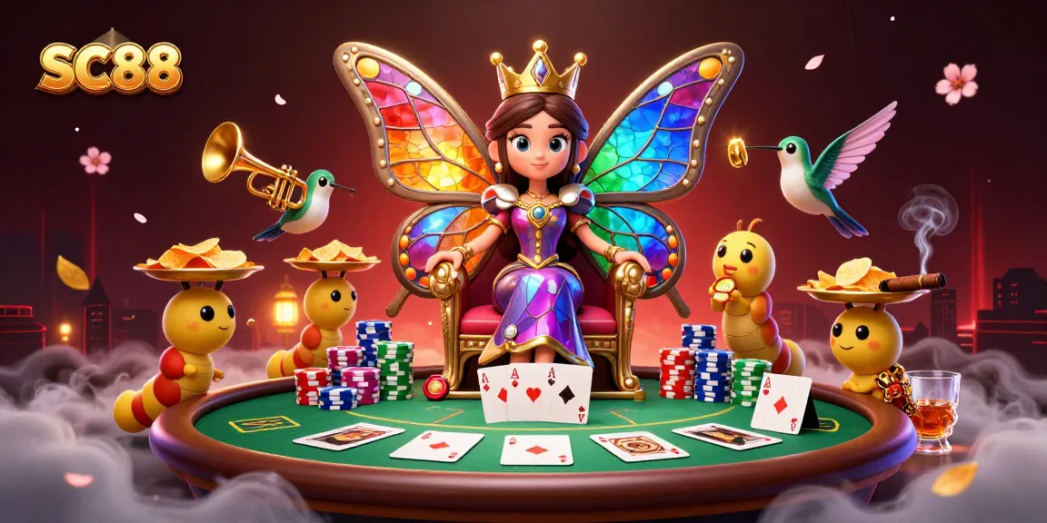 Win big with SC88 at poker tables surrounded by vibrant characters and dynamic casino elements.