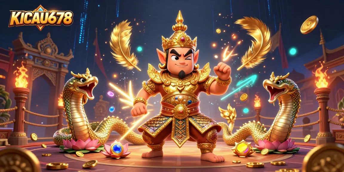 KICAU678 showcases a vibrant 3D guardian and Naga serpents amidst an exciting casino scene.