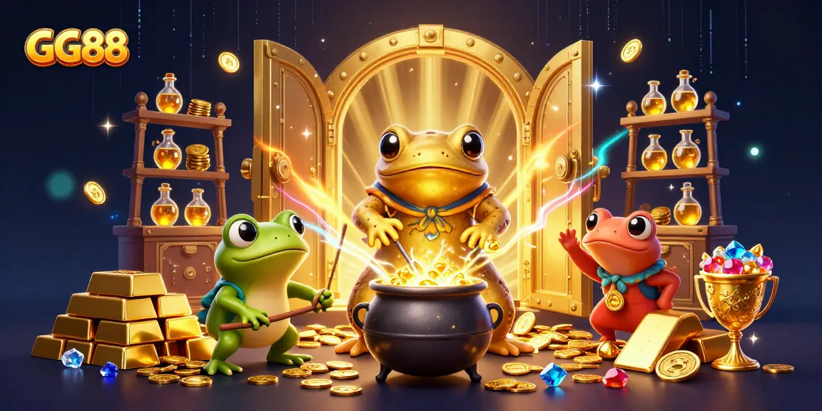 Experience the vibrant world of GG88 with an enchanting 3D casino scene filled with treasures and magic.